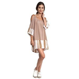 Kori America Tie Dye Cold Shoulder Tunic Dress, Taupe